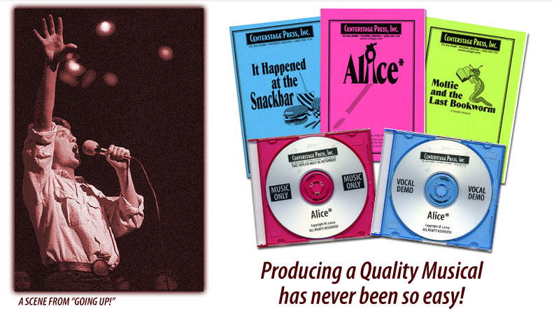 Centerstage Press musicals include a complete orchestra accompaniment CD and a vocal demo rehearsal music cd.
